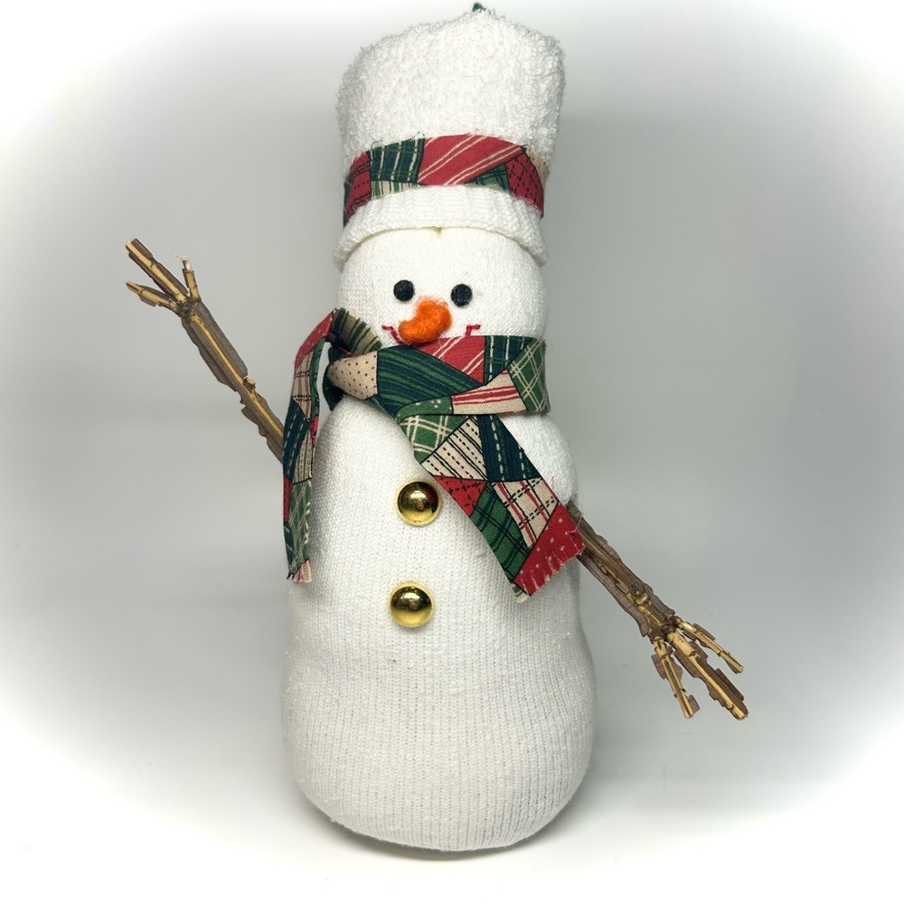 Vintage Handmade Christmas Plush Stuffed Weighted Snowman Holiday Decoration VTG